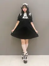 ワンピース レディース 量産型 甘め フリル 蝶結び パフスリーブ 半袖 フレア 体型カバー 着痩せ 夏