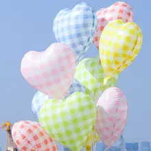 ハート柄のアルミ風船【子供用テーマパーティー装飾・ストライプ・チェック模様】