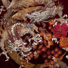 重厚な刺繍の龍年赤色中華風ジャケット【男女兼用・起毛素材】