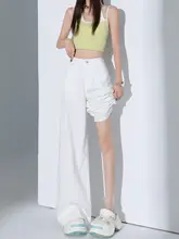 白色三防天丝ワイドレッグデニムパンツ【夏用・高腰・ゆったりストレート】（セットアップ対応）