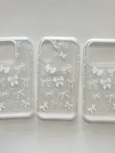 白色レースリボン付きiPhoneケース【Apple17、全包・防衝撃・クリエイティブデザイン】