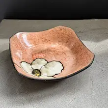 和風平皿【陶器・窯変花模様・レストラン用】