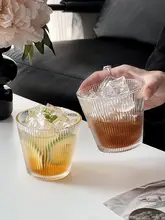 ガラスカップ 和風レトロ シンプル ストライプ お茶カップ ジュースカップ コーヒーカップ 飲み水カップ 牛乳カップ お酒カップ