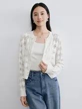 極上の柔らかさのコットン・レース編みニットカーディガン【長袖・ホワイト・シンプルデザイン】