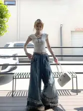 夏季用ロング丈ワイドジーンズ【カジュアル・ショートトップスとの組み合わせ対応】