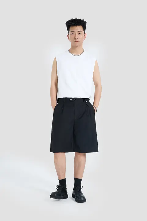 収縮可能なウエストデザインのワークパンツ【夏用・ルーズフィット・通勤対応】（セットアップ対応）