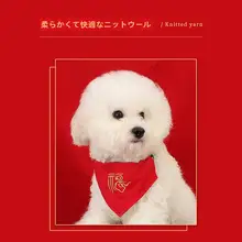 ペット用 調整可能な三角巾【刺繍入り・赤・お祝いメッセージ付き】