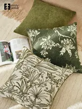 レトロなトロピカル植物デザインの抱き枕【ソファ用・ヴィンテージグリーン】（セットアップ対応）