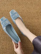 春秋用 フラットシューズ【浅口・真皮・ミドルヒール・ブルー】