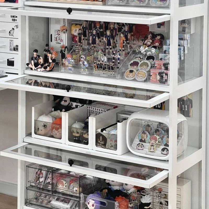 多層式防塵収納キャビネット：翻蓋デザインでフィギュアを安全に展示