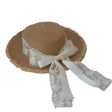 フラットトップレディースハット【レースリボン付き・日除け・春夏用・草帽】