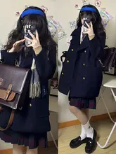 秋冬用ノーカラージャケット【JKスタイル・厚手ウール・紺色】