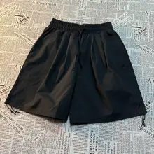 アメリカンレトロスタイルの無地カジュアルショートパンツ【ゆったりフィット・男女兼用】（セットアップ対応）