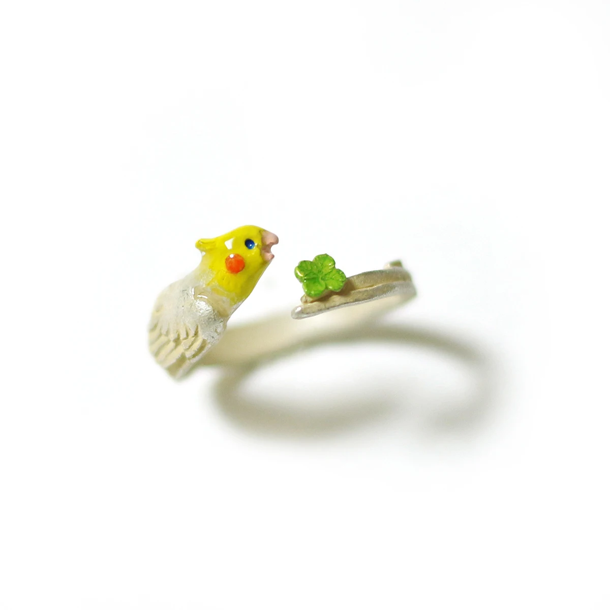 立体動物デザインの可調整リング【桜とタンポポ・パロットモチーフ】：ハンドメイドアクセサリー通販で選ぶべきオリジナルデザインリング