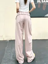 女性用 ピンク速乾ワークパンツ【夏用・薄手・ハイウエスト・ワイドレッグ】