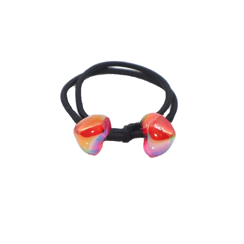 ハートモチーフ透かしデザインヘアゴム【赤・実用的・太めの黒ゴム】