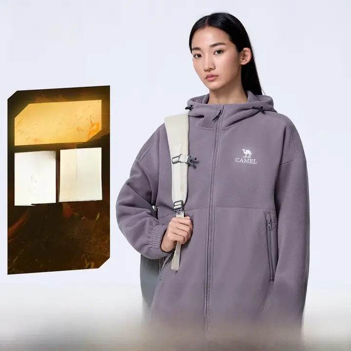 骆驼アウトドア レディース春秋用フード付きフリースジャケット【保温・登山・ハイキング・インナー】
