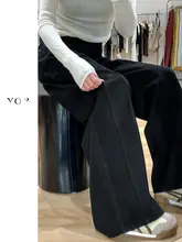 ブラックワイドレッグデニムパンツ【冬用・裏起毛・フィット・ストレートシルエット】