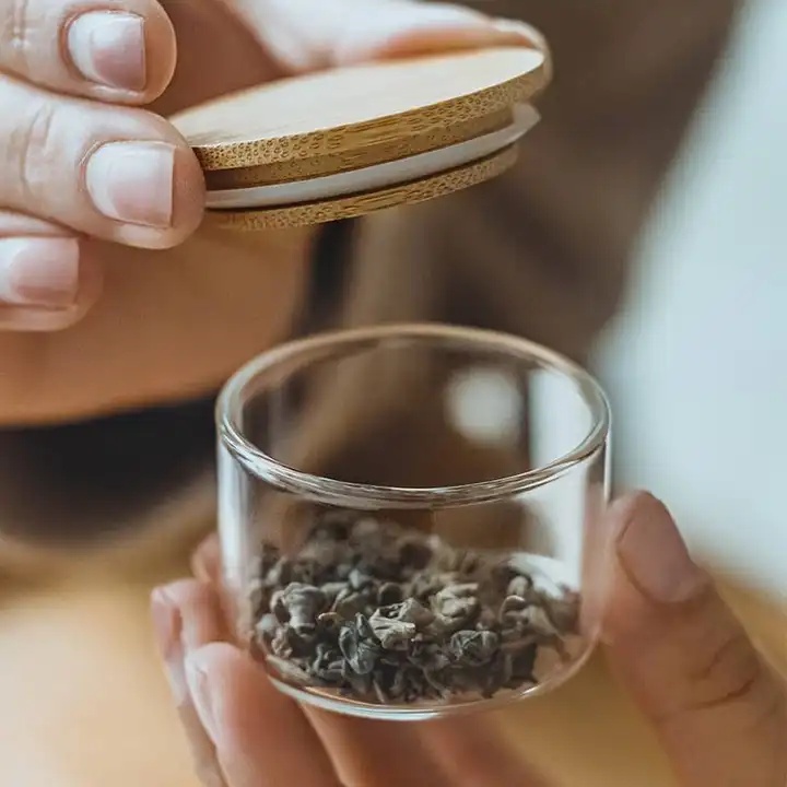 ミニ茶葉缶 旅行 家庭用 ガラス 竹製のふた