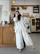 文芸風 フラワーシフォン長袖シャツ【ゆったりシルエット・スリム効果】とバルーンパンツ（セットアップ対応）
