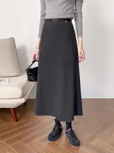 シンプルな真丝羊绒Aラインスカート【高ウエスト・通勤用・ロング丈】