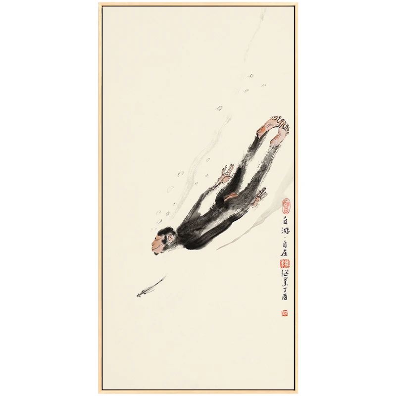 新中式縦型玄関装飾画：禅意水墨画猿の設置ガイドと実際の使い方