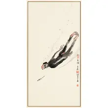 新中式 縦型玄関装飾画【禅意・水墨画・猿】
