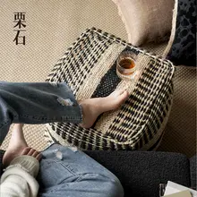 手作りインド製黄麻スツール【高級感ある中古風・リビング・寝室用】