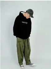 パーカー ユニセックス レターロゴ プリント 裏起毛 オーバーサイズ ルーズ ペア 春 秋 冬「WASSUP」