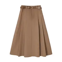 春季新作 レディース ハイウエストプリーツAラインスカート【スタイルアップ・ミディ丈・エレガント】