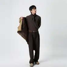春秋用 男性用ブラウンカジュアルパンツ【ウォッシュ加工・フィット・ストレートレッグ】