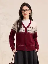 フェアアイル柄春竹ウールカーディガン【Vネック・厚手・保温性】