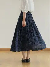 オリジナルデザインの小花柄ブルー半身スカート【夏用・Aライン・ミドル丈・ウエストゴム】