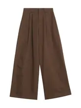 高腰ストレートワイドパンツ【フィット・秋冬用・コーヒーカラー】（セットアップ対応）