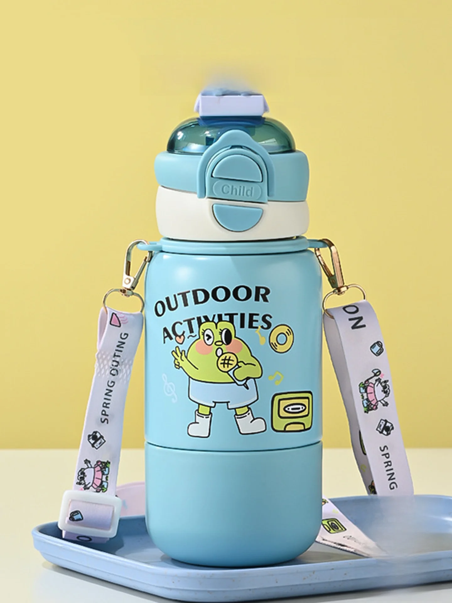 ストロー付き水筒 大人向け カワイイデザイン 550ml 保温マグカップ