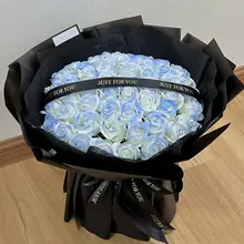 造花のソープフラワーブーケ【アイスブルー薔薇・誕生日・実用的ギフト】