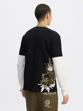 泥棒青い鯉と海浪のデザイン長袖Tシャツ【メンズ・秋冬用】（セットアップ対応）