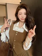 学院風の甘美なデザイン！女性用フリルスカートとベストの春季向けコーディネート（セットアップ対応）