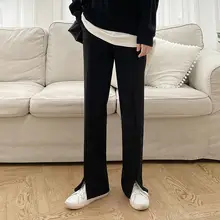 スタイリッシュなブラックスラックス【韓国風・ストレート・ゆったりシルエット・カジュアル】（セットアップ対応）