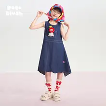 刺繍入りの子供用魔女風ドレス【夏用・コットン・薄手・リボン付き】