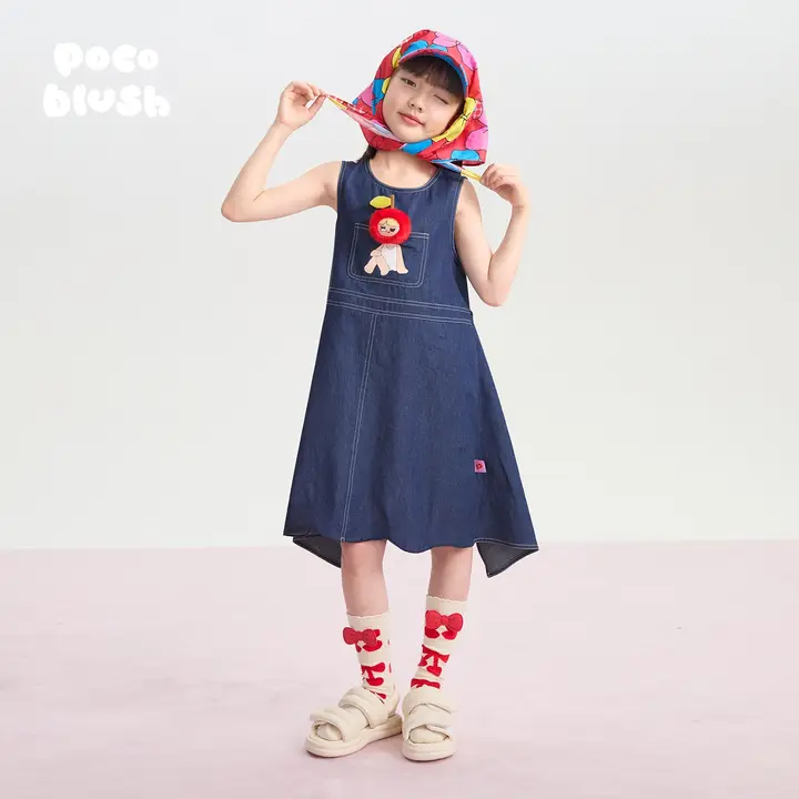 刺繍入りの子供用魔女風ドレス【夏用・コットン・薄手・リボン付き】