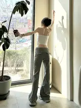 アメリカンスタイルのハイストリート低腰フレアデニムパンツ【ワイドレッグ・夏用・長めデザイン】（セットアップ対応）