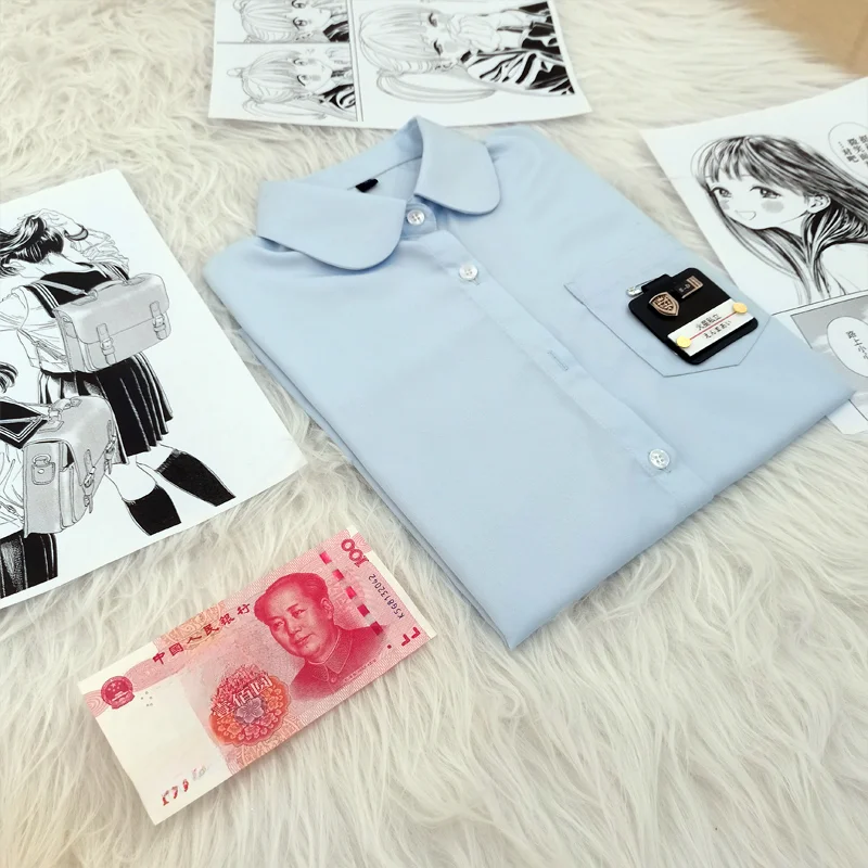 白色長袖シャツ【レディース・クラシックスタイル・ラウンドネック】