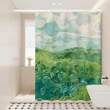 ヴァン・ゴッホ風アートデザインの防水バスカーテン【厚手・穴あけ不要・湿気分離】