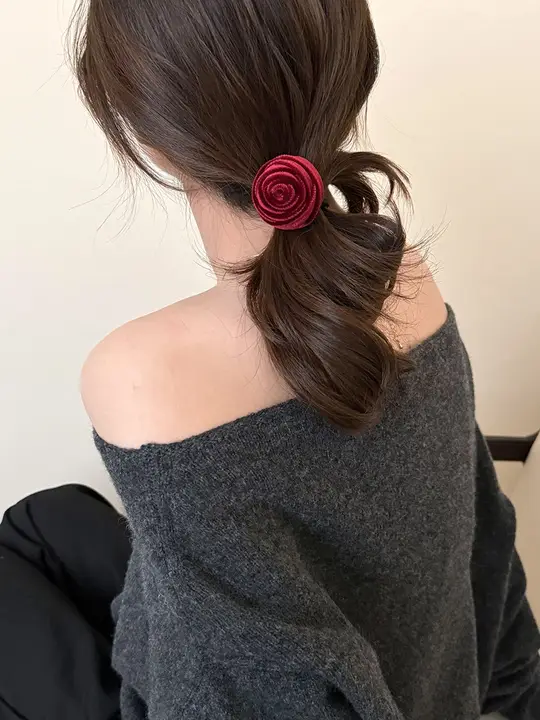 ベルベットローズヘアゴム【高弾力・ポニーテール用・女性用】