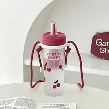 夏用さくらんぼデザインのトライタン製水筒【肩掛け対応・高温耐性・大容量・ストロー付き】