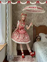 ストロベリー柄のロリタデザインドレス【ストライプ・クマモチーフ】