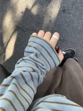 秋冬用レトロ風バイカラーストライプニットセーター【極上の柔らかさ・ルーズフィット】