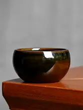 陶製黒色主人用茶碗【シンプルデザイン・紫のアクセント・功夫茶具】