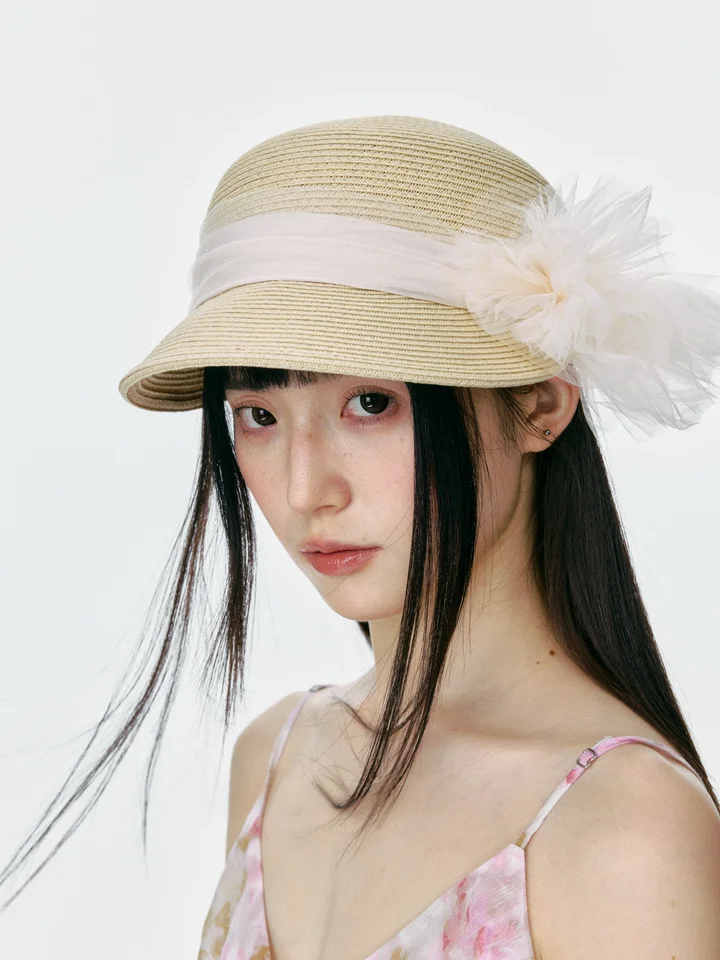 フラワーデザインの草編みキャップ【夏用・日除け・おしゃれ】